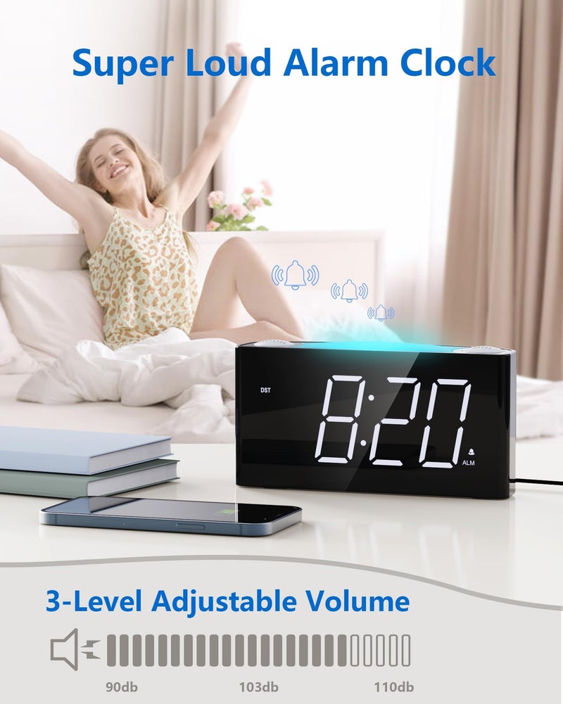 Mesqool Digital Alarm Clock for Bedroom, 7.5" Big Display, 7-Color Night Light,USB & Type C Charger, Dimmer,12/24 H,Plug-in Easy to Set Alarm Clock for Teens, Kids, Heavy Sleepers - Image 3